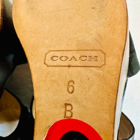 COACH SIGNATURE LOGO CANVAS AND LEATHER BLACK SLINGBACK PLATFORM WEDGES 6B - Picture 8 of 8